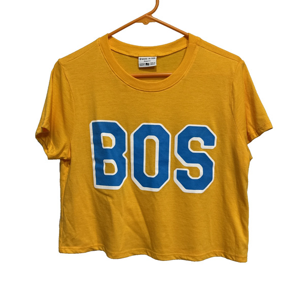Where I’m From BOS Cropped T-Shirt Womens Size S Yellow Summer Casual Boston Tee - Picture 1 of 9